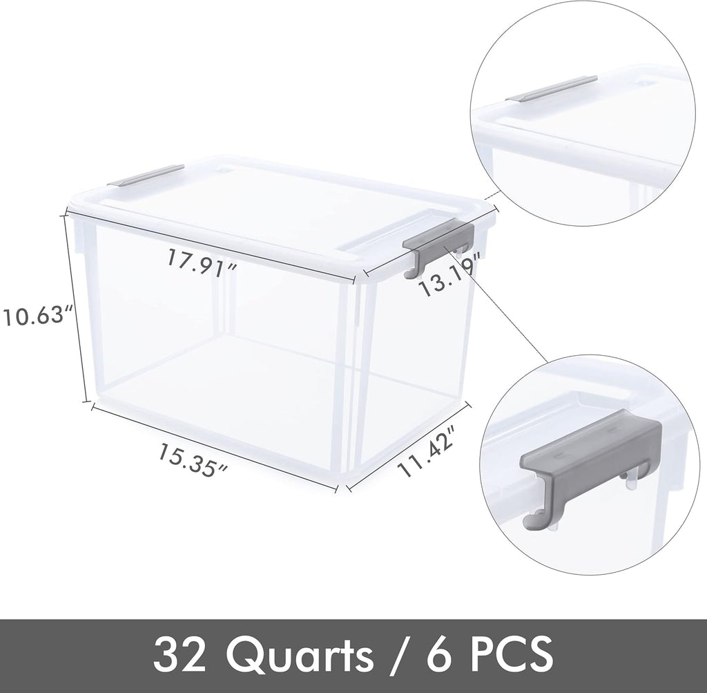 Citylife 6 Packs 32 QT Plastic Storage Bins with Lids Large Stackable Storage Containers for