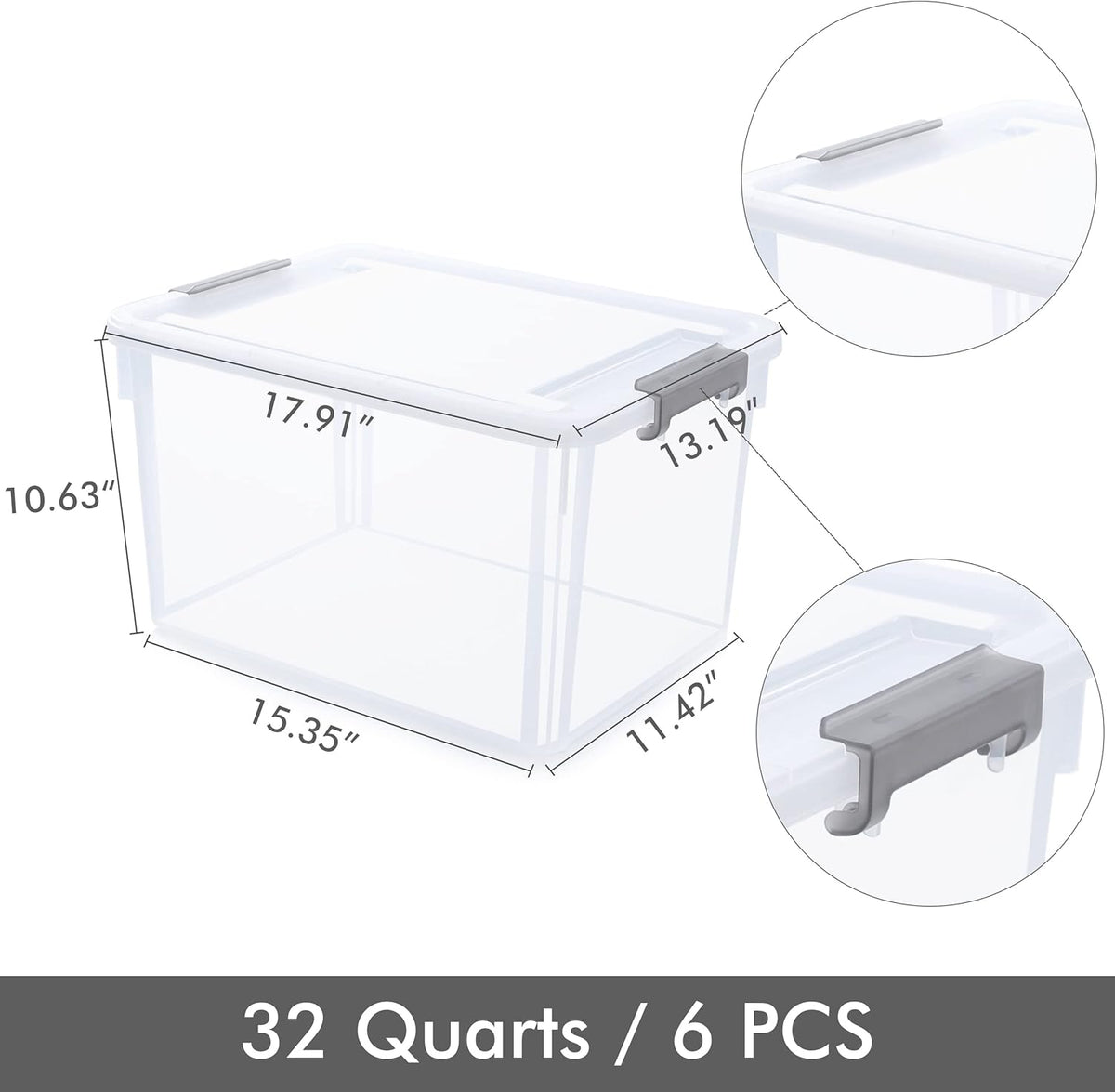 Citylife 6 Packs 32 QT Plastic Storage Bins with Lids Large Stackable Storage Containers for
