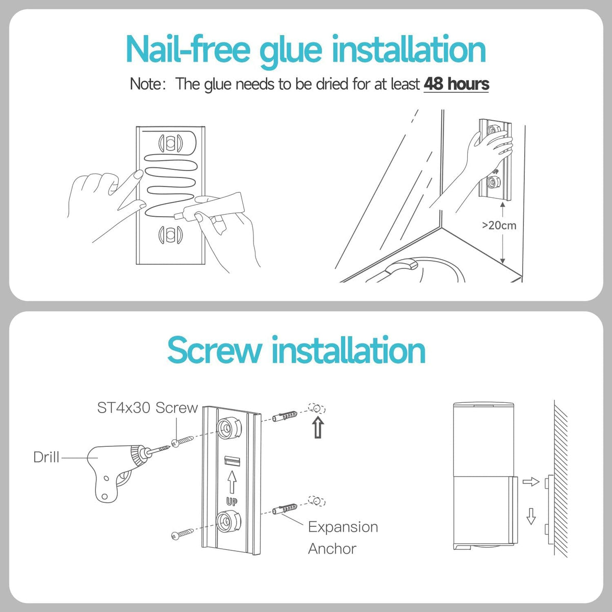AIKE Automatic Soap Dispenser Wall Mounted for Kitchen and Bathroom, IPX7 Waterproof with Brushed