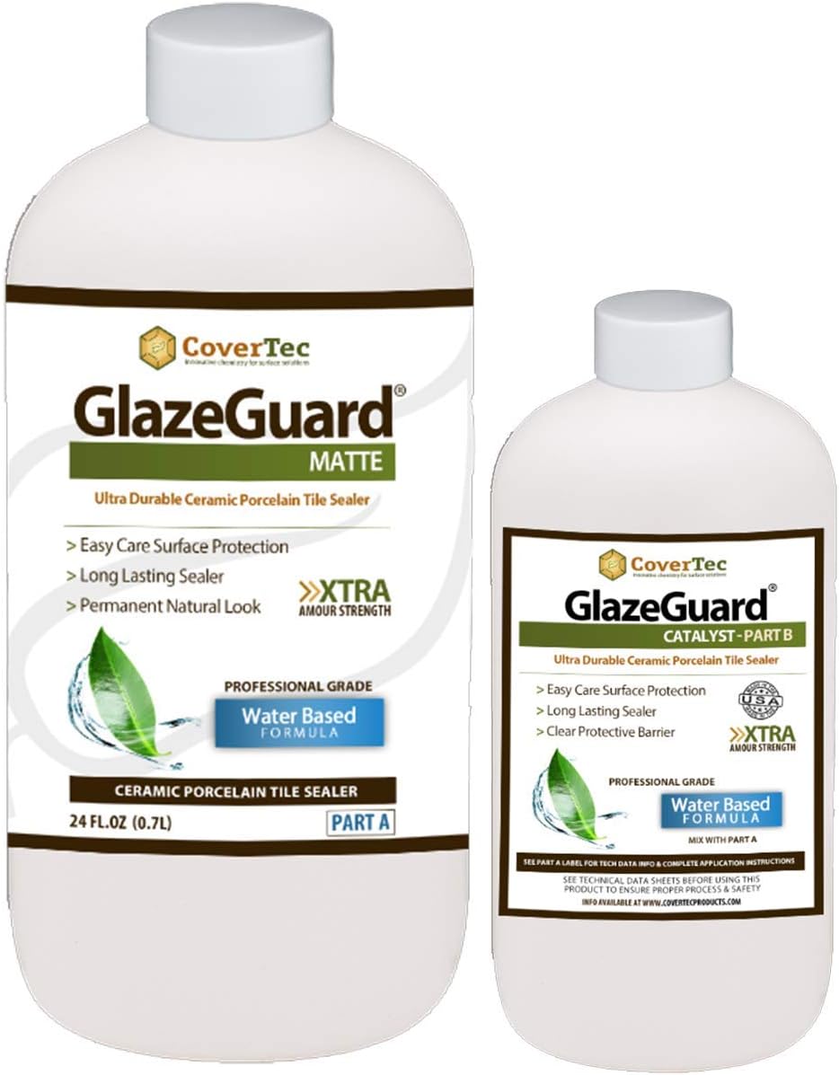 CoverTec GlazeGuard Matte Ceramic And Porcelain Tile And Grout Sealer, Flat Finish (2 Part A+B=36oz