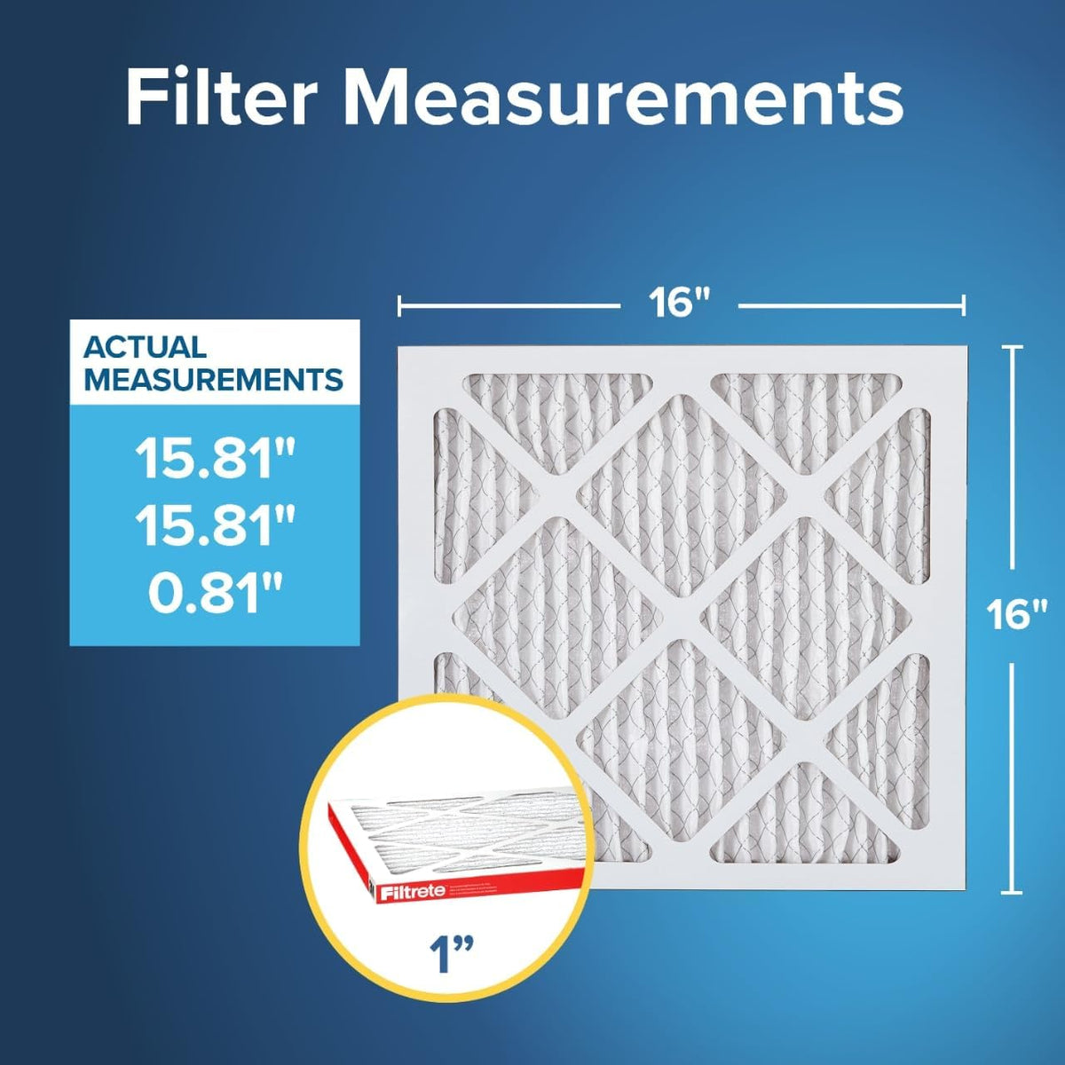 Filtrete 16x16x1 AC Furnace Air Filter, MERV 11, MPR 1000, Micro Allergen Defense, 3-Month Pleated