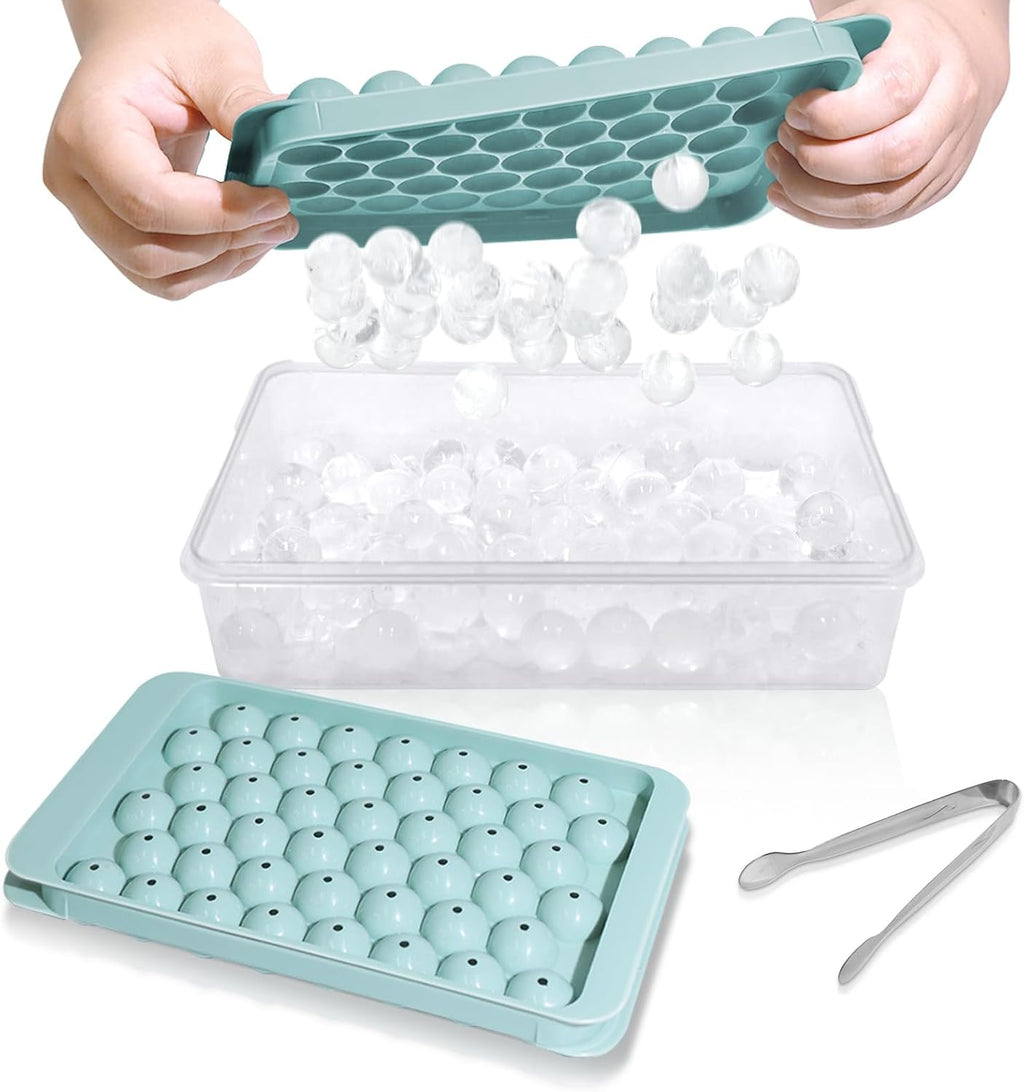 WIBIMEN Ice Cube Tray with Lid and Bin - Round Ice Trays for Freezer with Lid - Ice Cube Trays for