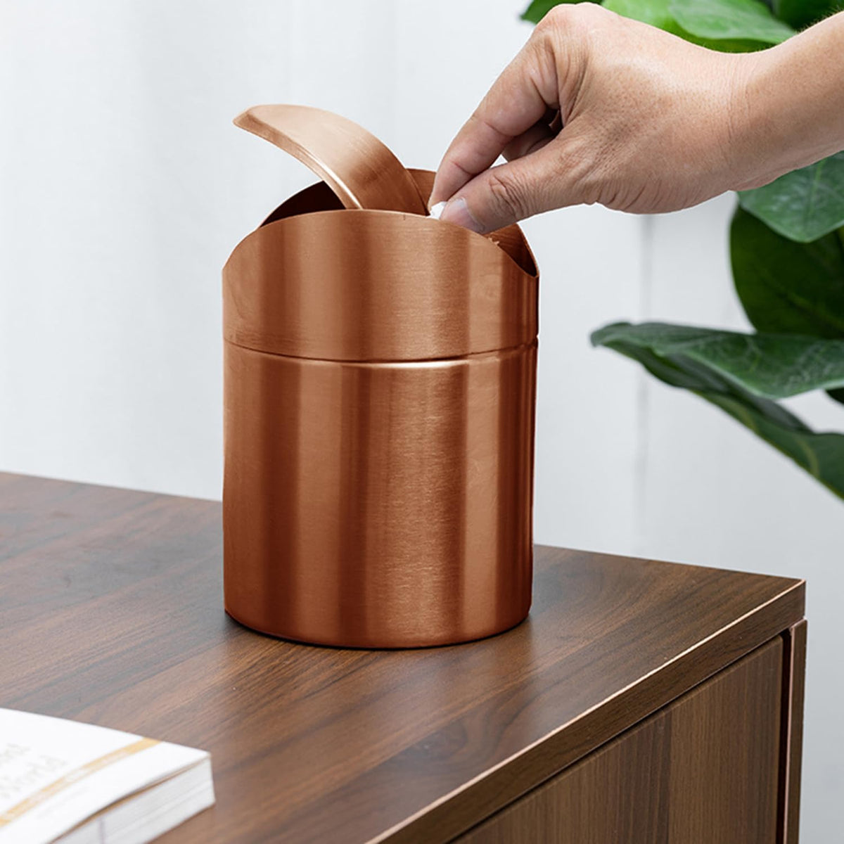 Mini Trash Can, Tiny Desktop Trash Bin with Swing Lid, Stainless Steel Bathroom Countertop Garbage