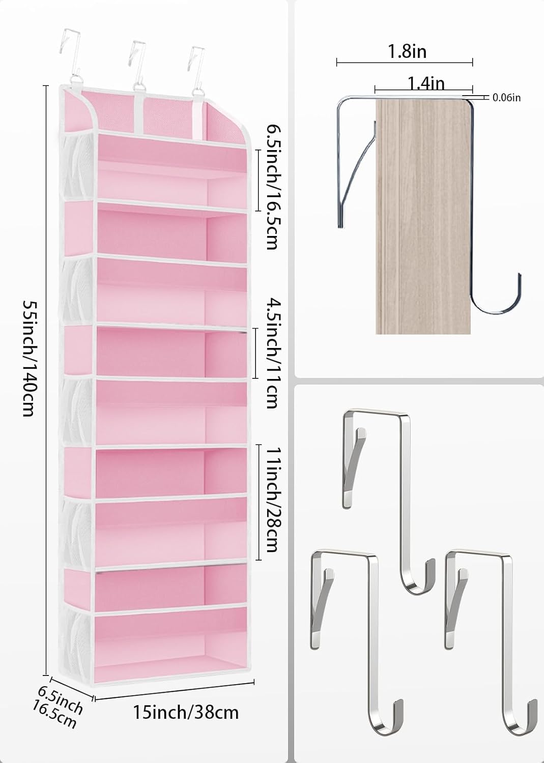 1 Pack Over The Door Storage Organizer with 5 Pockets 10 Mesh Pockets, 44 lbs Weight Capacity Door