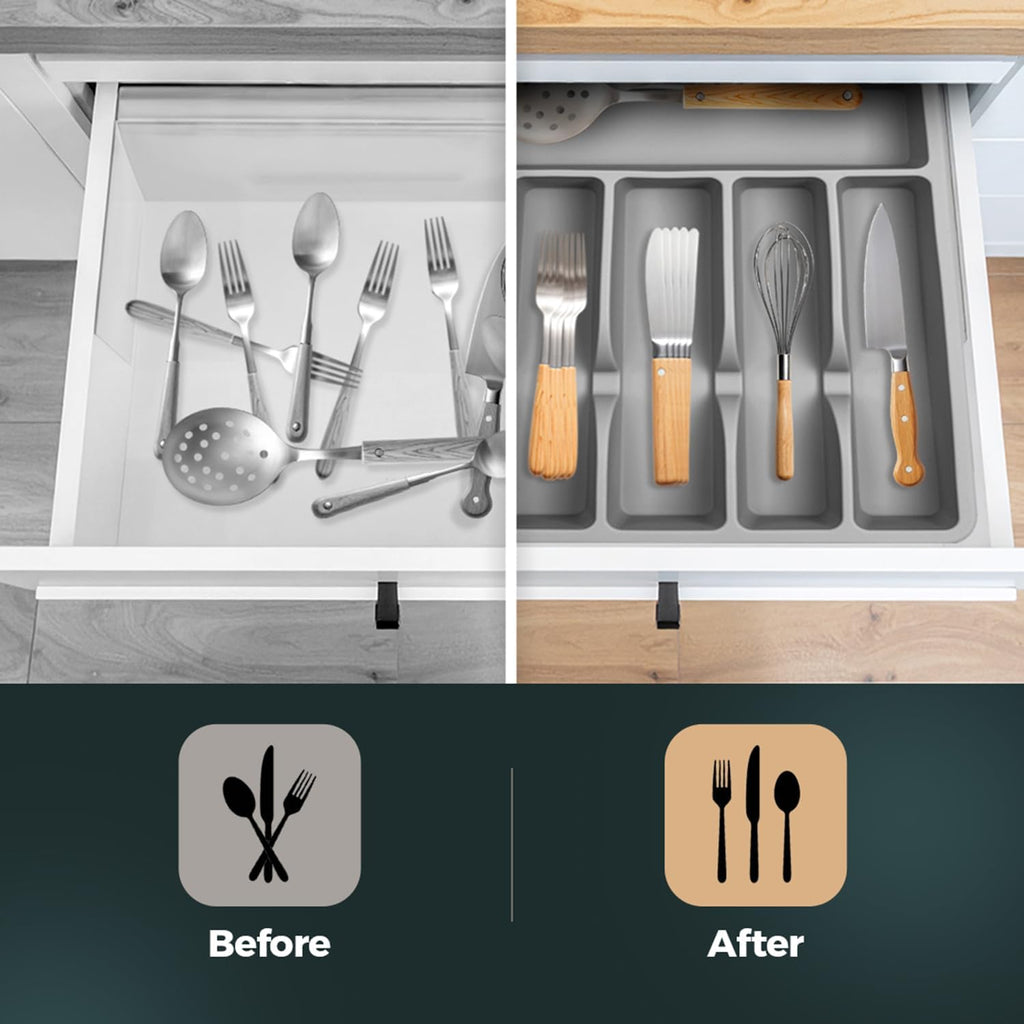 Silicone Silverware Drawer Organizer – Non-Slip Utensil Holder for Kitchen Drawers | Cutlery Tray