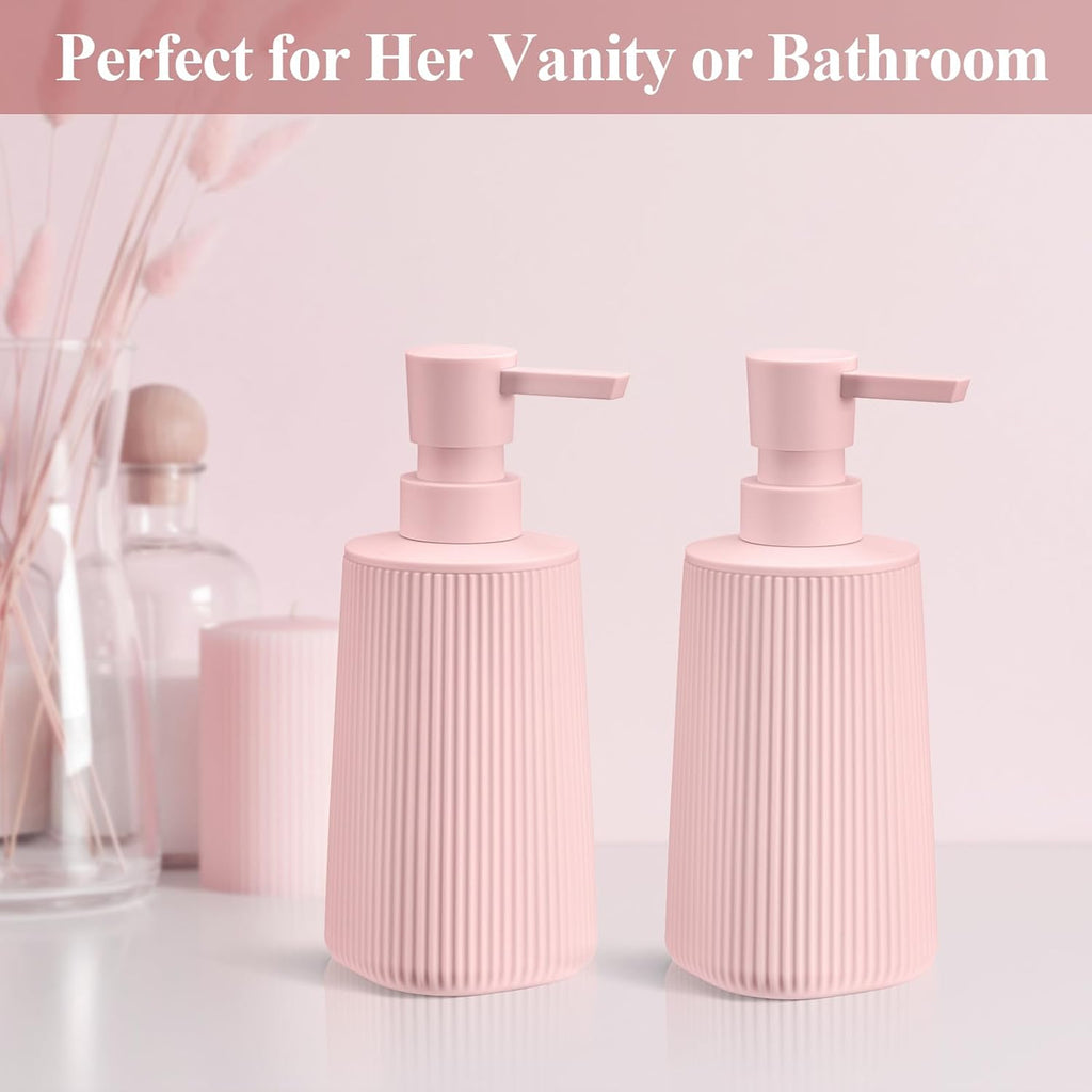 Pink 2 Pack Hand Soap Dispensers with No Rust Pump for Bathroom Kitchen or Vanity Countertops