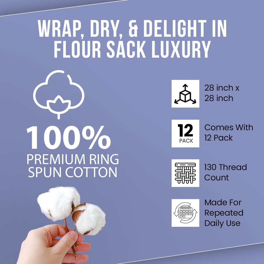 Flour Sack Towels | Tea Towel for Crafts| Kitchen Dish Cotton Blank Towel for Embroidery|Baking