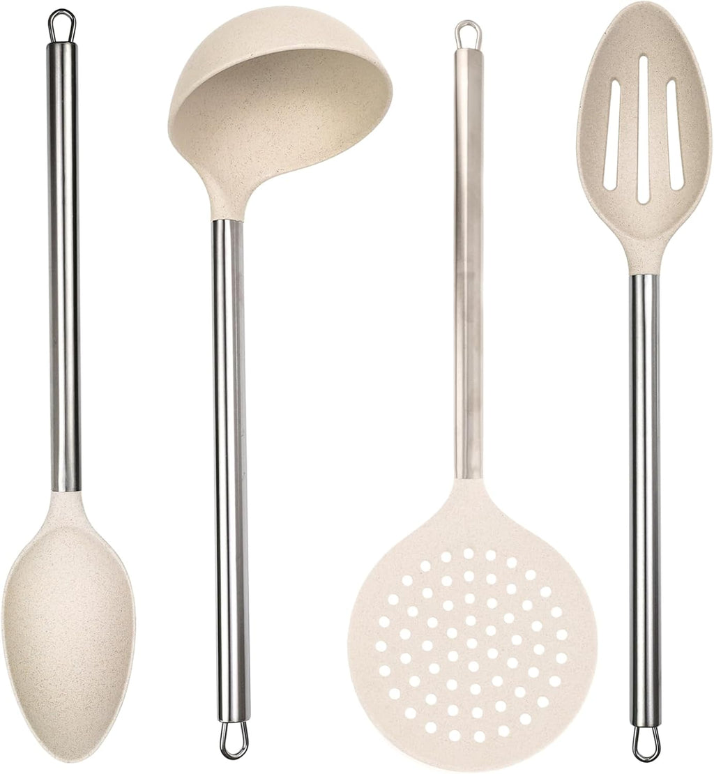 Beille 4pc Cream Wheat Straw Cooking Spoons Kitchen Utensils Set Household Essentials