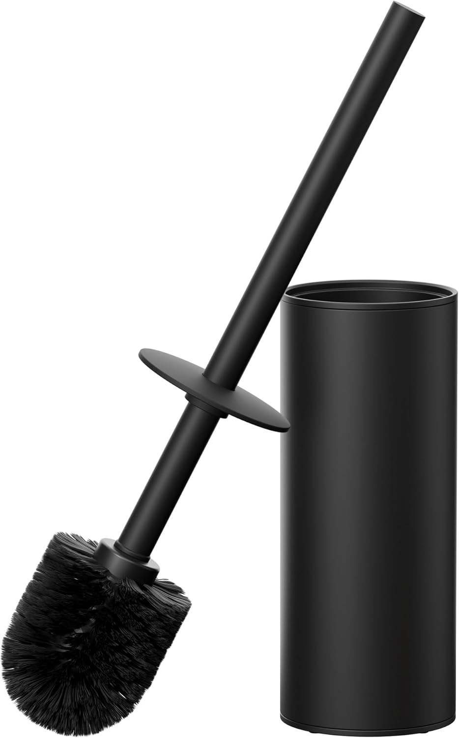 FORIOUS Toilet Brush and Holder Set Black, Heavy Duty 304 Stainless Steel Base and Long Handle