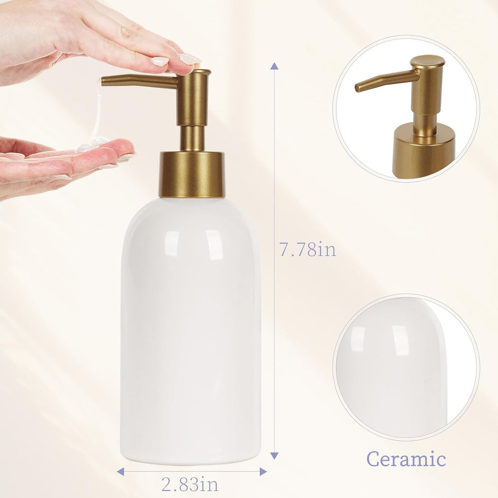 Natheeph 2PC 14OZ Ceramic Soap Dispenser Ceramic Soap Pump Dispenser Can Fill Liquid for