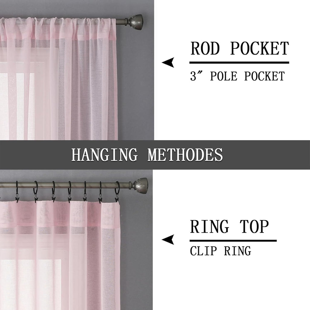 Tollpiz Short Sheer Curtains Living Room Linen Textured Curtain Sheers Light Filtering Voile Rod