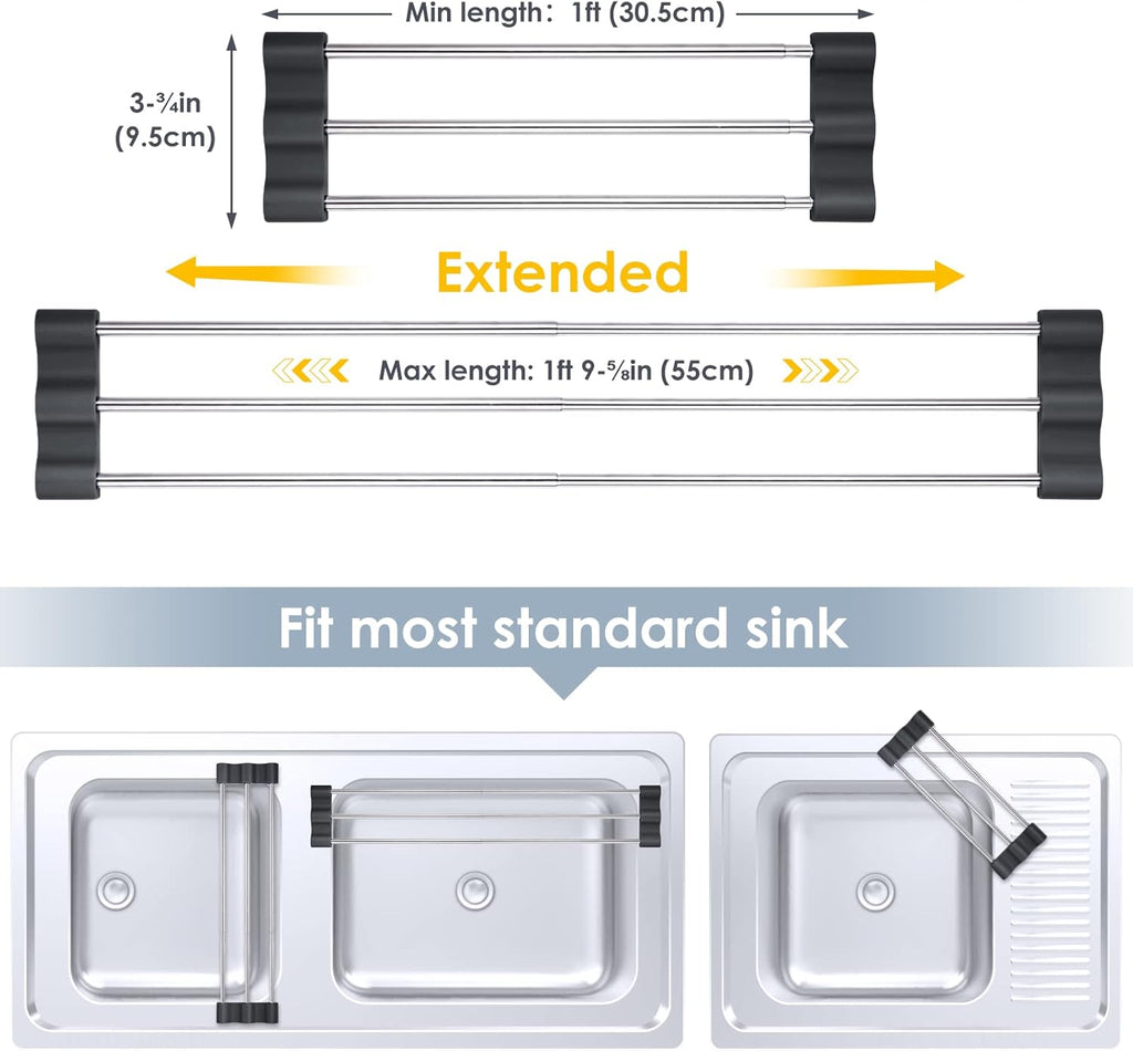 Tomorotec Adjustable Over-The-Sink Kitchen Rack for Dishcloths, Sponges, Bottles and Brushes