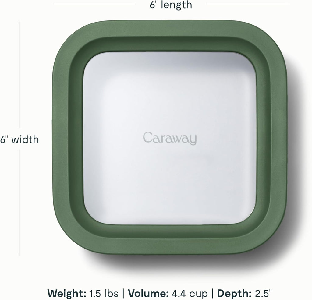 Caraway 6pc Glass Food Storage Set – 4.4 Cup Food Containers (6) - Ceramic Coated - Non Toxic, Non