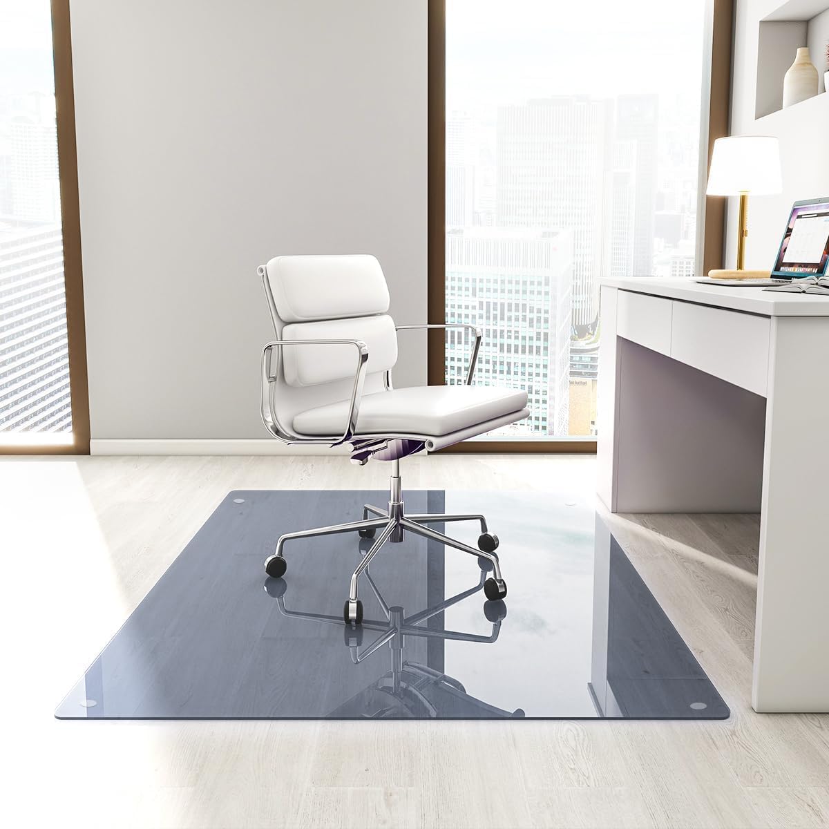 [Tempered Glass] 46" x 55" Glass Chair Mat, Heavy Duty Hard Tempered Glass Mat with Round Corner