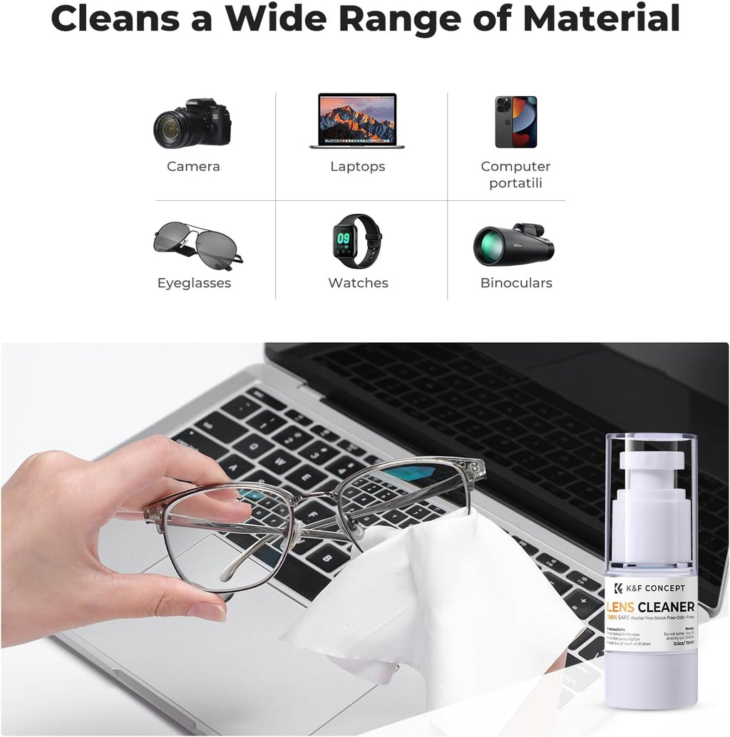 K&F CONCEPT Spray and Microfiber Lens Cleaner Care Kit, Non-Flammable Camera Lens Cleaner and