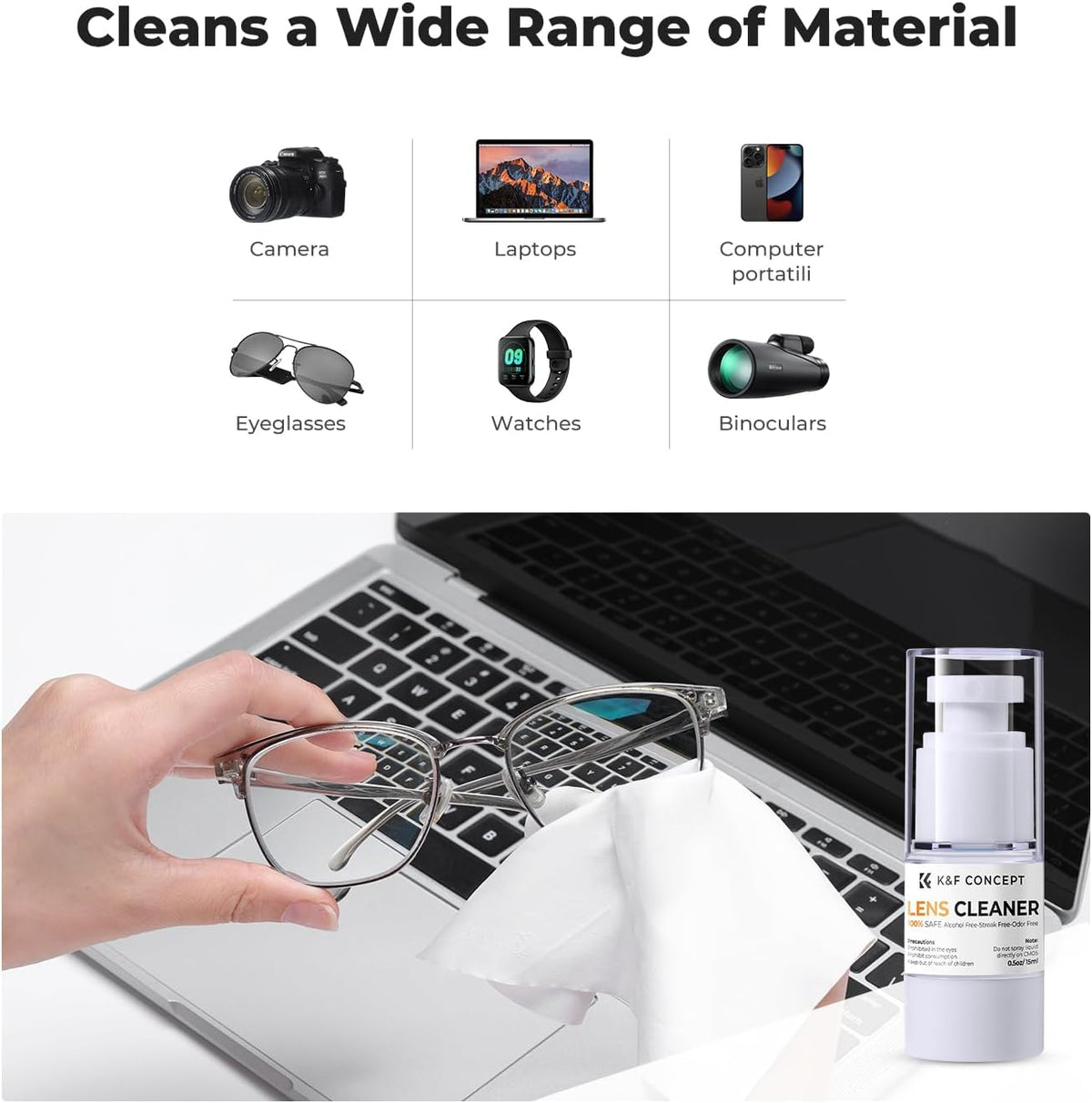 K&F CONCEPT Spray and Microfiber Lens Cleaner Care Kit, Non-Flammable Camera Lens Cleaner and