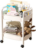 2-Tier Plastic Rolling Utility Cart with Handle Tower Rack Snack Cart with Wheels Multi-Functional
