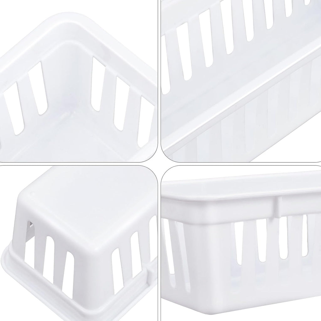 Domensi 12 Pack Slim Plastic Storage Baskets Tray for Organizing 10.25 x 3.25 x 2.5 Inch Small