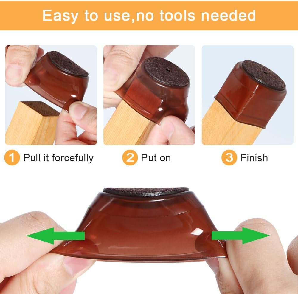 32 Pcs Chair Leg Protectors for Hardwood Floors, Silicone Felt Furniture Leg Cover Pad for