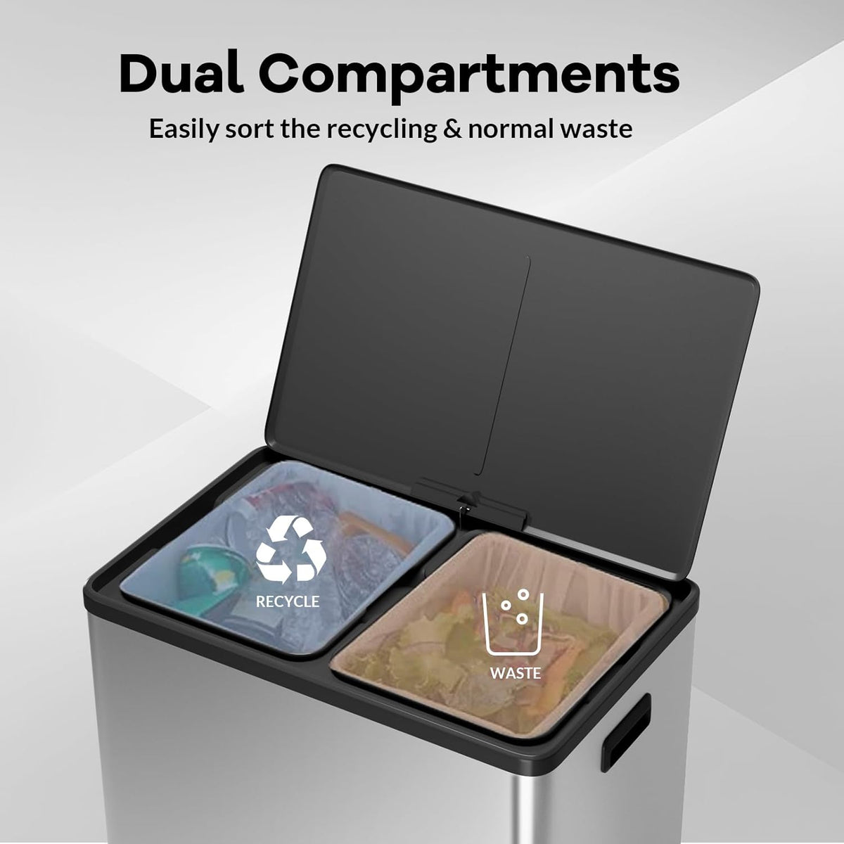 GarveeHome Step Dual Trash Can, 60L/16 Gallon Recycle Bins with Lid, 2 Removable Wastebusket, Step