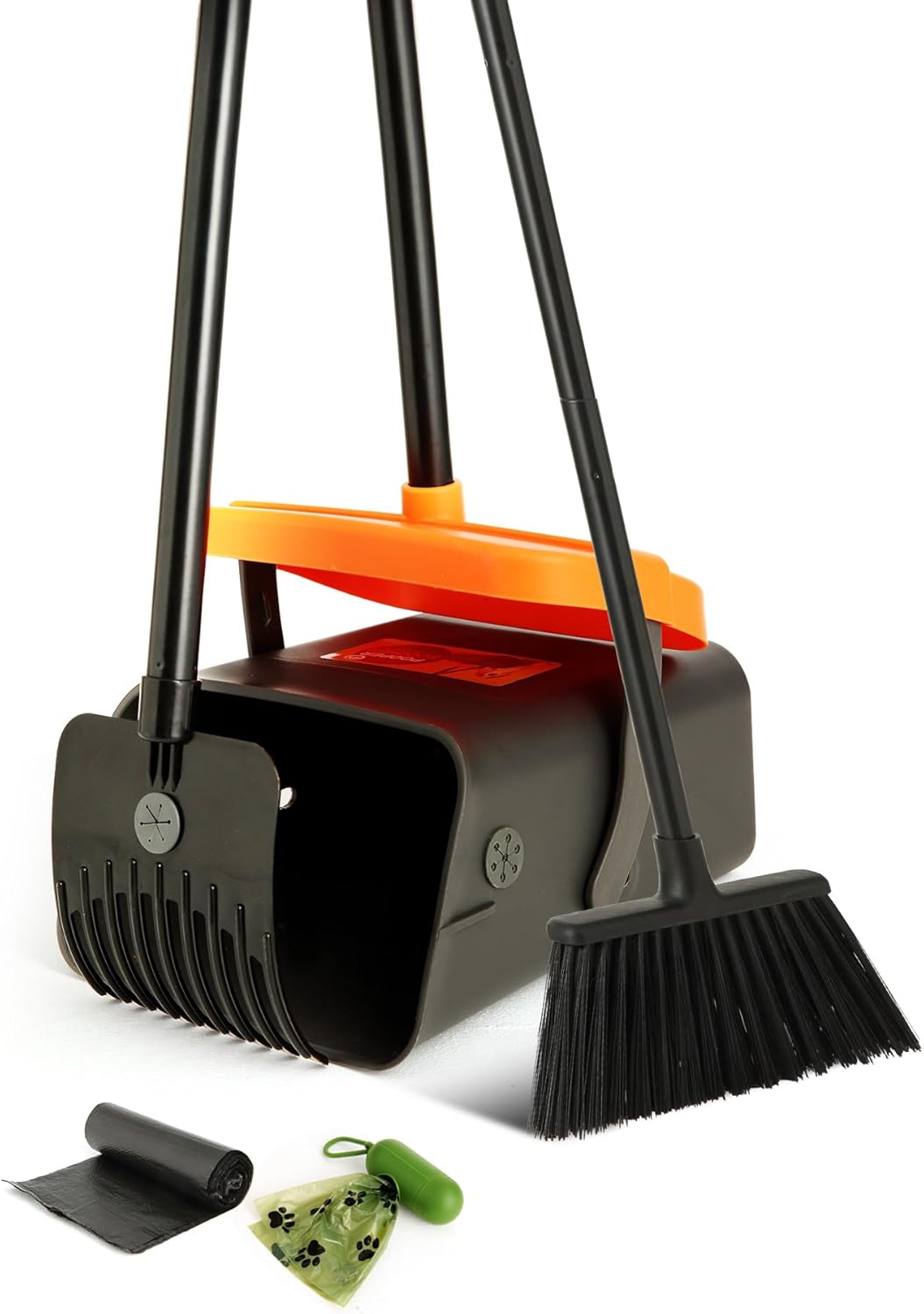 Eyliden Pooper Scooper Broom Set, Include - Dustpan with Lid, Rake, Broom, 35 Waste Bags, 46"