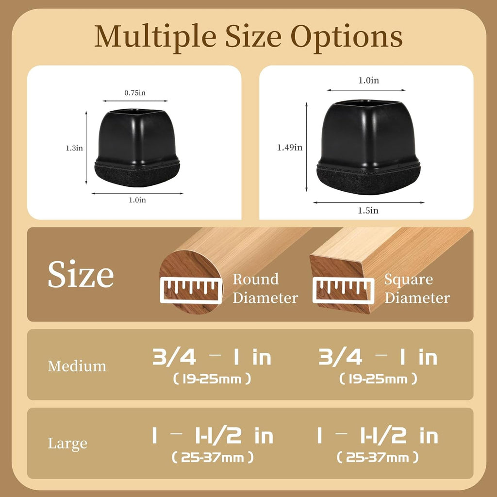 Square Chair Leg Floor Protectors Medium 24Pcs,Silicone Chair Leg Protectors for Hardwood
