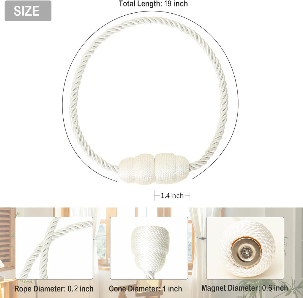 Magnetic Curtain Tiebacks Rope Tie Backs 2 Pack Curtains Holders for Drapes Decorative Window