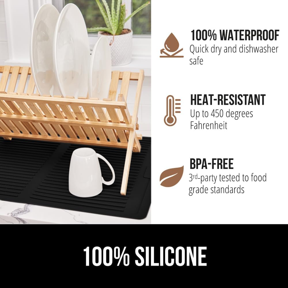 GORILLA GRIP 100% BPA-Free Patented Silicone Dish Drying Mat for Kitchen Counter, Water Catching