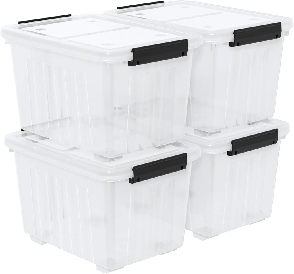 Zopnny 50 Quart 4 Pack Plastic Storage Container with Lid, Wheeled Clear Storage Latch Boxes