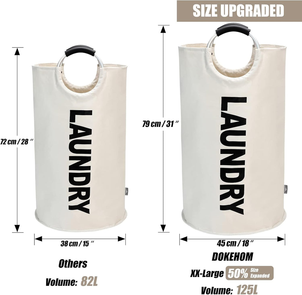 DOKEHOM 125L X-Large Laundry Basket, Collapsible Laundry Bag, Freestanding Tall Clothes Hamper