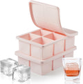 Nax Caki Pink Large Ice Cube Tray with Lid Pack of 2, Stackable Big Silicone Square Ice Cube Mold
