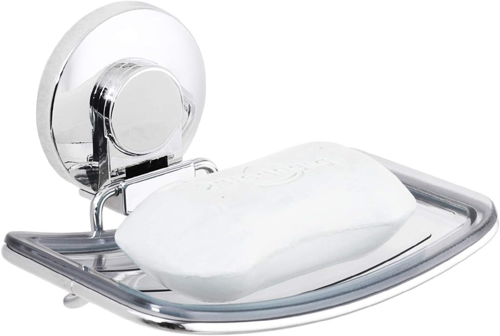 LEVERLOC Chrome Suction Cup Soap Dish Holder for Shower Wall Drill-Free Rustproof Waterproof Wall