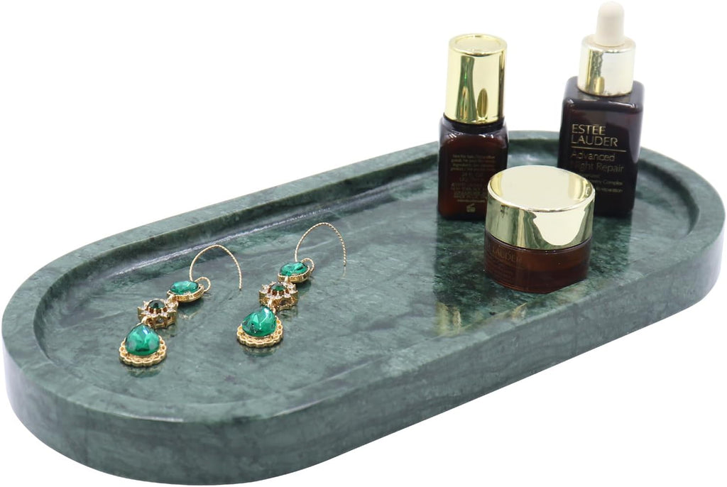 Natural Marble Tray, Oval Vanity Decorative Tray for Bathroom Counter, Countertop Stone Organizer
