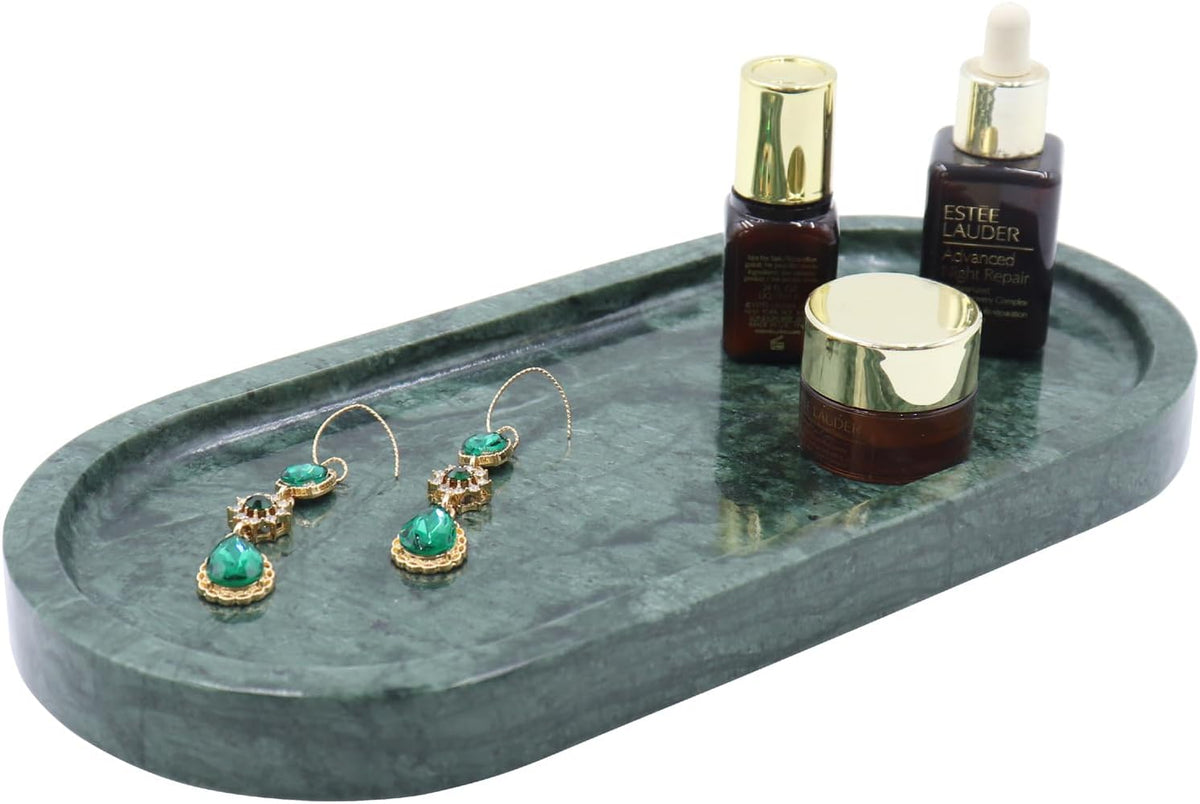 Natural Marble Tray, Oval Vanity Decorative Tray for Bathroom Counter, Countertop Stone Organizer