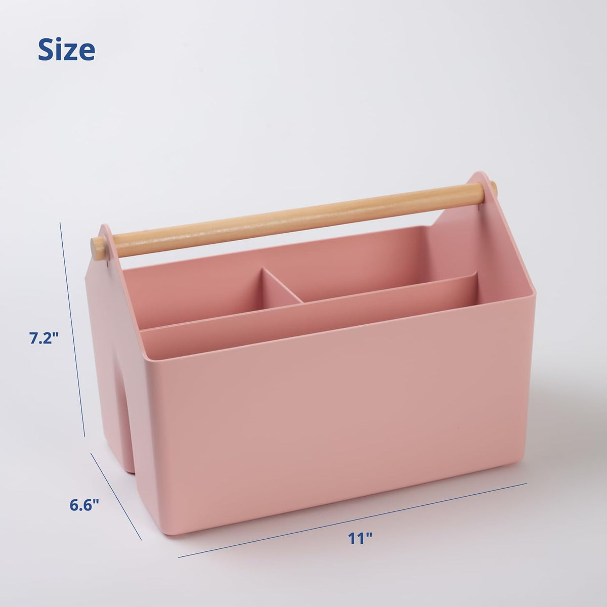 BLUE GINKGO Medium Storage Basket – Plastic Caddy with Wooden Handle for Office, Arts & Crafts, or