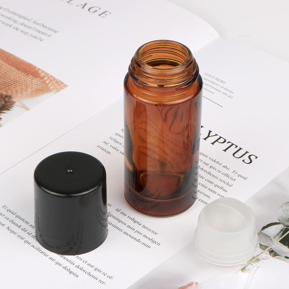 2Pcs Brown Glass Essential Oil Roller Bottles Refillable Roll on Bottles Empty Deodorant Bottle
