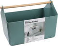 BLUE GINKGO Large Storage Basket – Plastic Caddy with Wooden Handle for Bathroom, Pantry, or