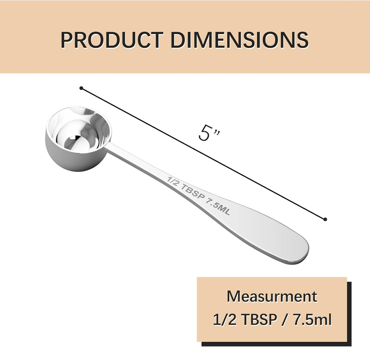 2PCS 1/2tbsp(1.5tsp, 7.5ml) Single Measuring Spoon, Stainless Steel Individual Teaspoon, Metal