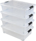 25 L Plastic Sturdy Rolling Under Bed Storage Container Bins, Clear Underbed Storage with Latching