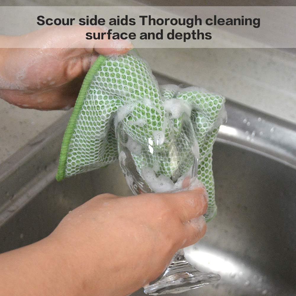 SINLAND 5 Color Assorted Microfiber Dish Cloth Best Kitchen Cloths Cleaning Cloths with Poly Scour