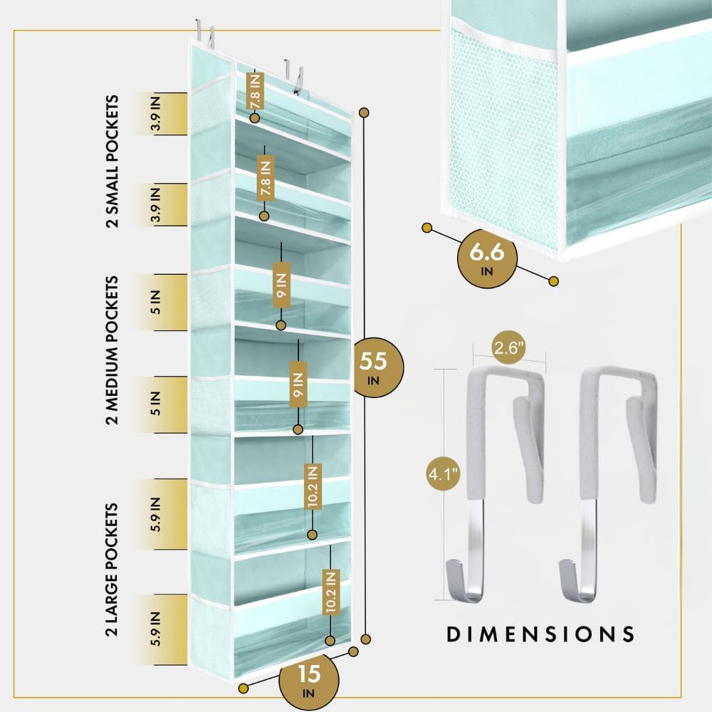 HOMELUX THEORY 2 PC Heavy Duty Over the Door Organizer 55x14x6.7, 6 Large Front & 12 Side Pockets