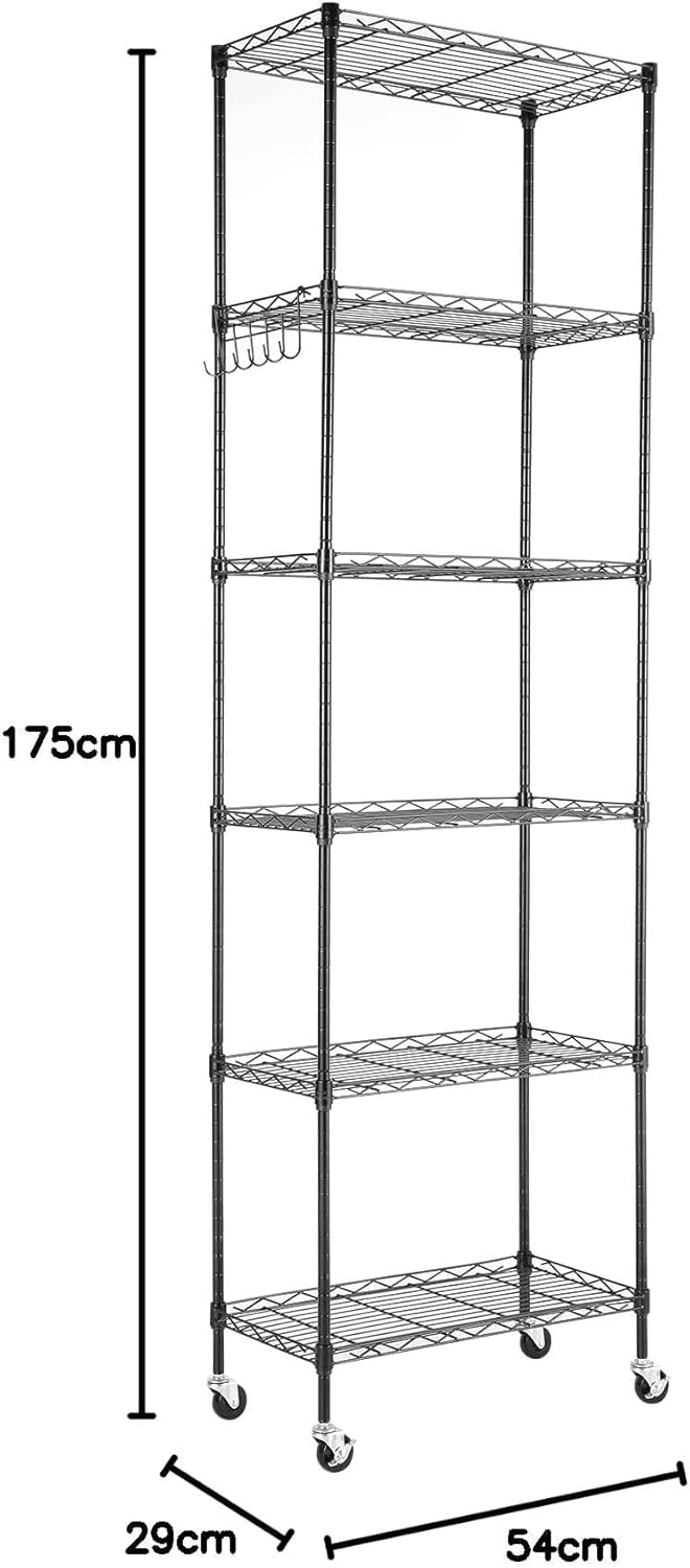 Himimi 6-Tier Wire Shelving Unit with Wheels - Adjustable Metal Storage Rack for Garage, Kitchen