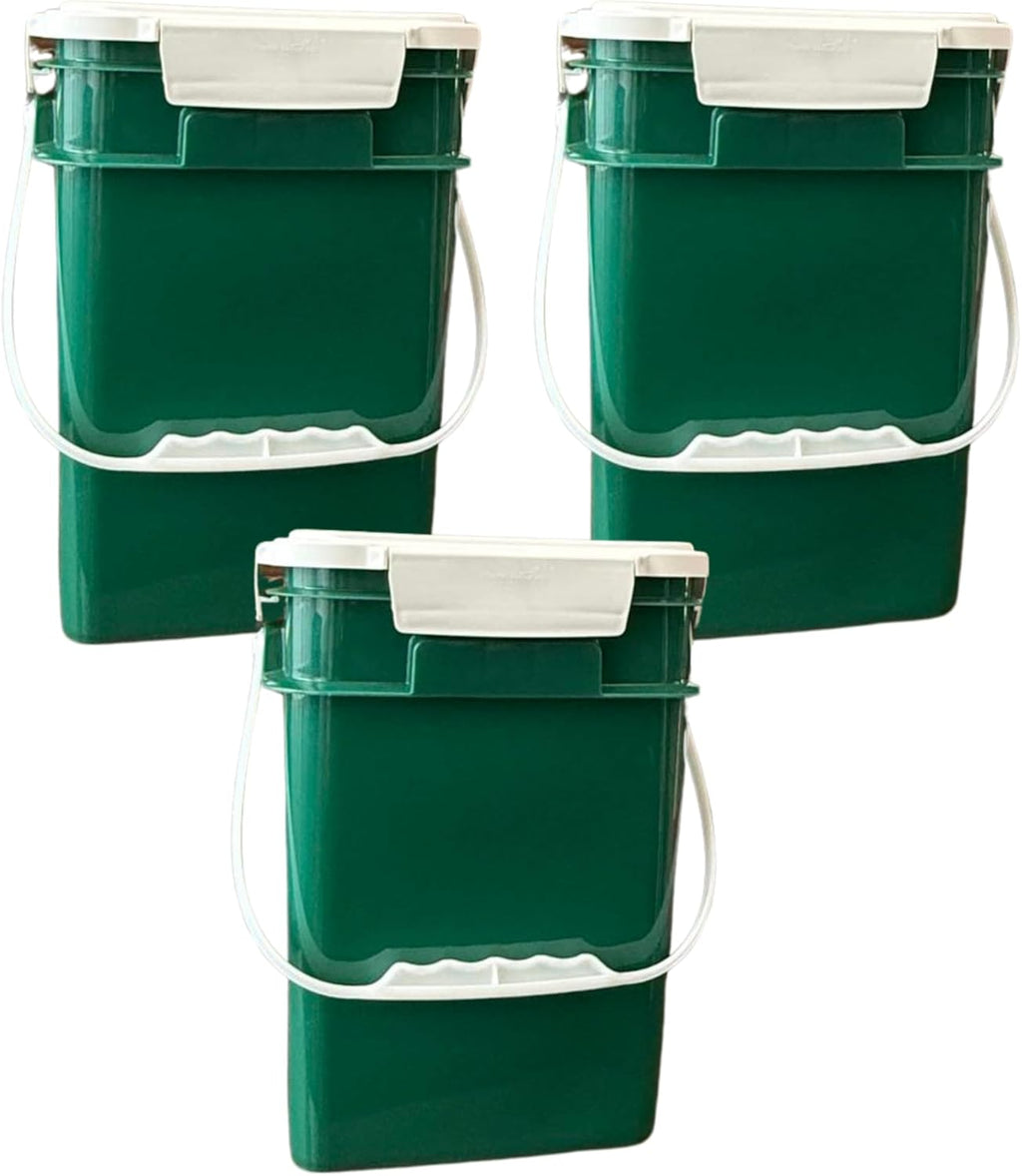 House Naturals 4 Gallon Square Food Grade Bucket Pail with Plastic Handles and Lid (Pack of 3) Made