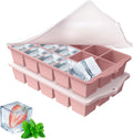 Silicone Ice Cube Tray, 2 Pack Easy-Release Stackable Ice Trays for Freezer with Lid 15 Reusable