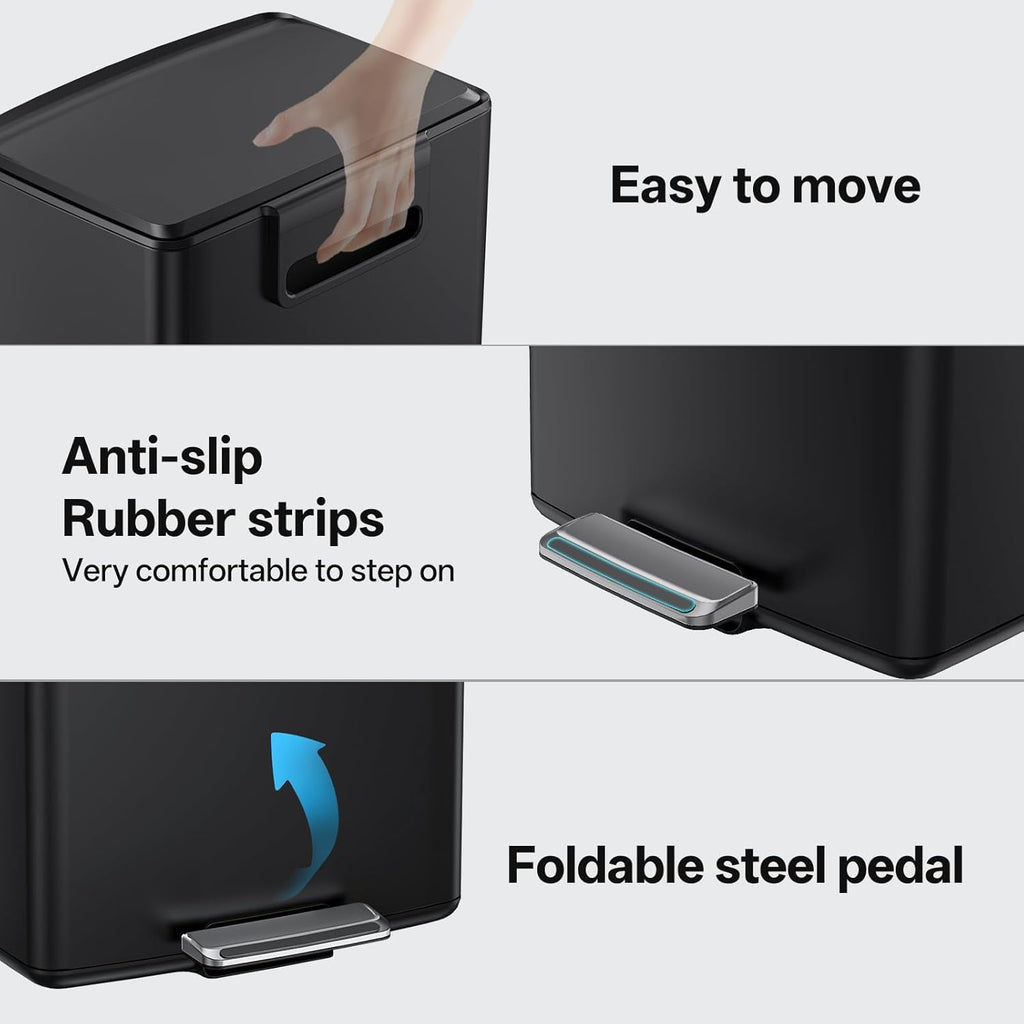mVm 10.6 Gallon Heavy Duty Step Trash Can with Lid, Foldable Foot Pedal Bin for Kitchen Office