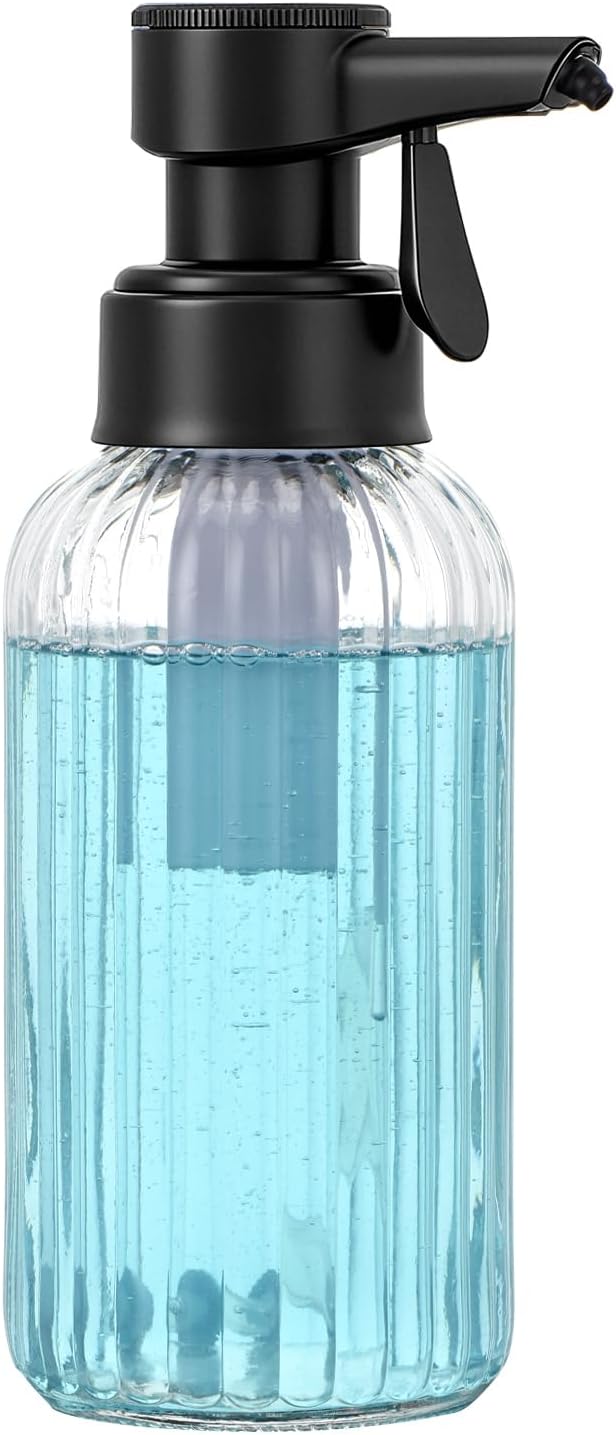 Automatic Foaming Soap Dispenser, 17oz Clear Glass Hand Soap Dispenser with ABS Touch Sensor Pump