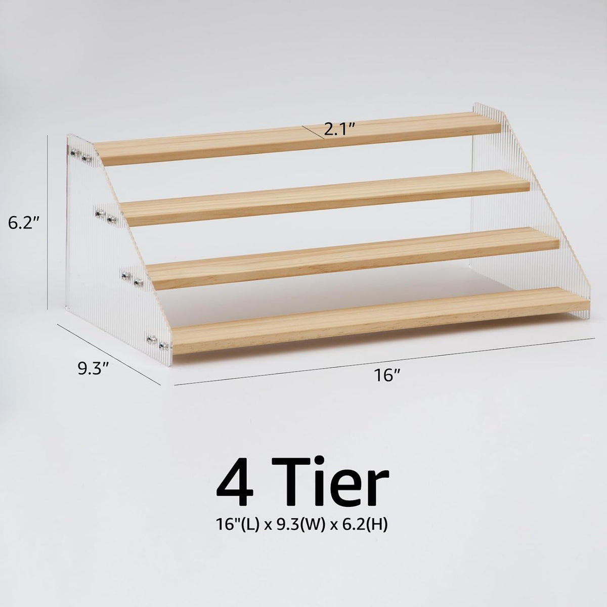 nianfeng Tiered Spice Rack, 4-Tier Spice Pantry Kitchen Cabinet Organizer, 16-Inch, Natural Wood