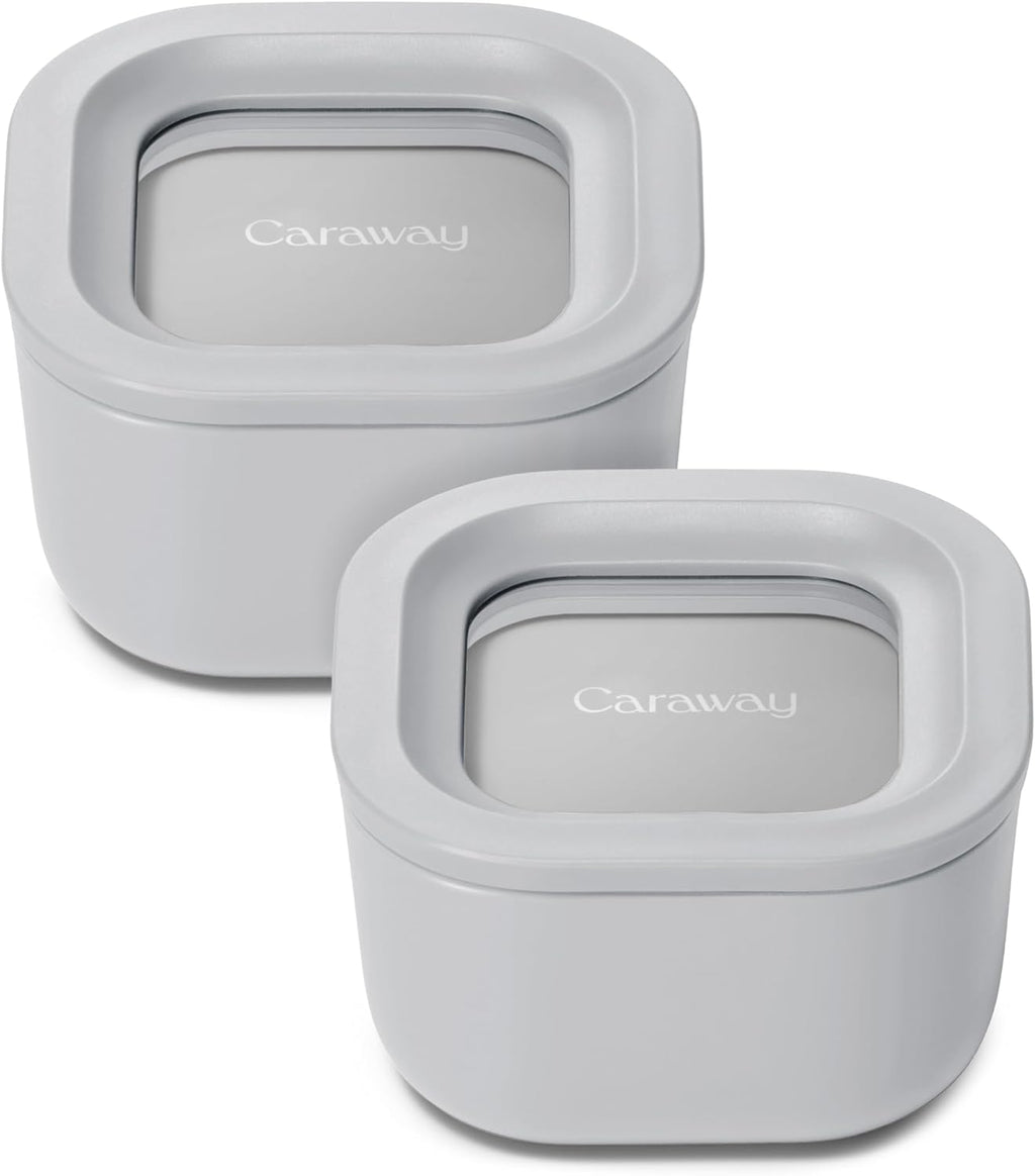 Caraway 2pc Glass Food Storage Set - 1.75 Cup Food Containers (2) - Non-Toxic Ceramic-Coated Glass