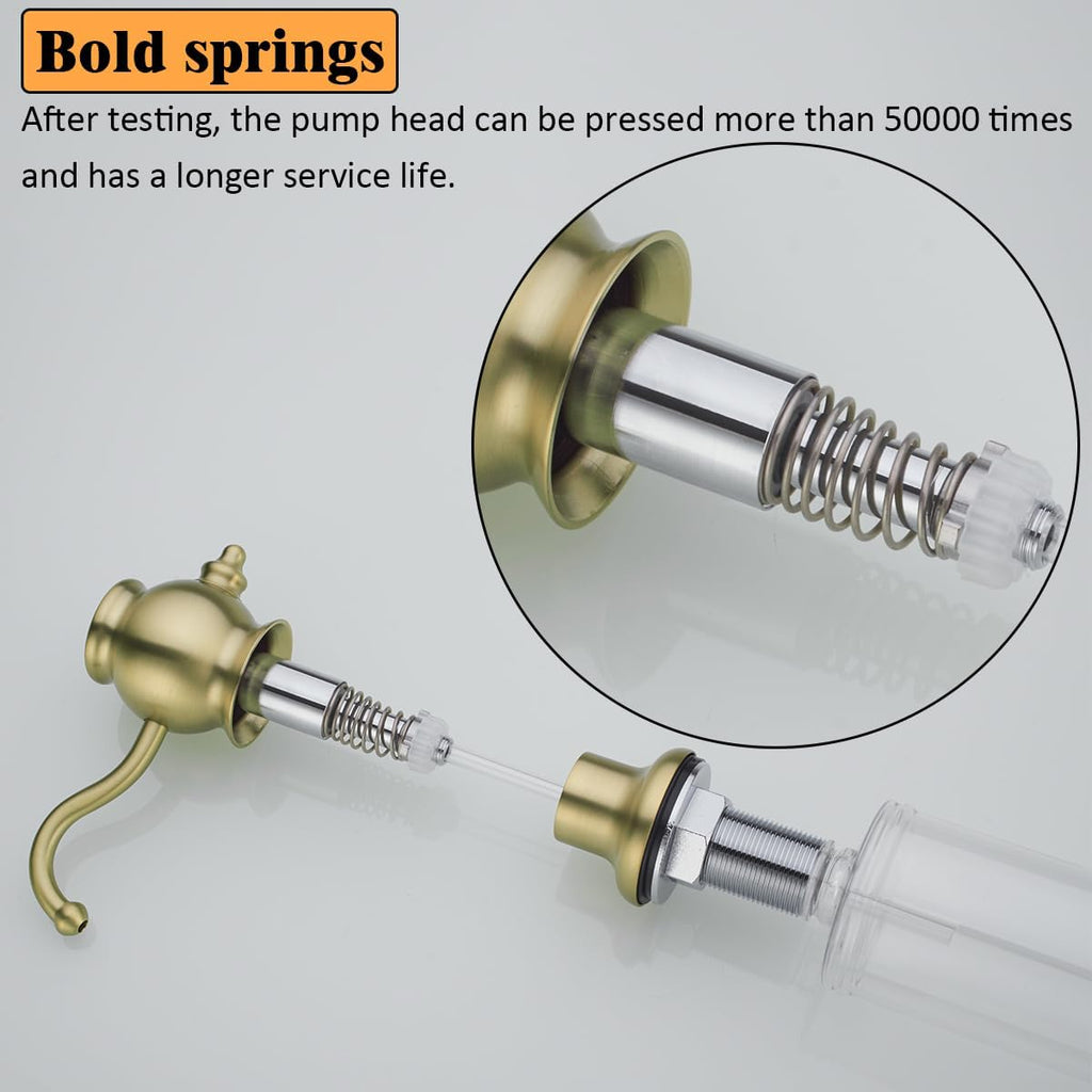 RANDOM Built in Sink Soap Dispenser for Kitchen Sink,Brushed Gold Solid Brass Pump Head with Soap