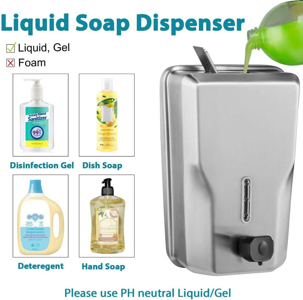 Commercial Stainless Steel Soap Dispenser – 47.3oz Large Capacity Wall Mount, Anti-Leak Pump